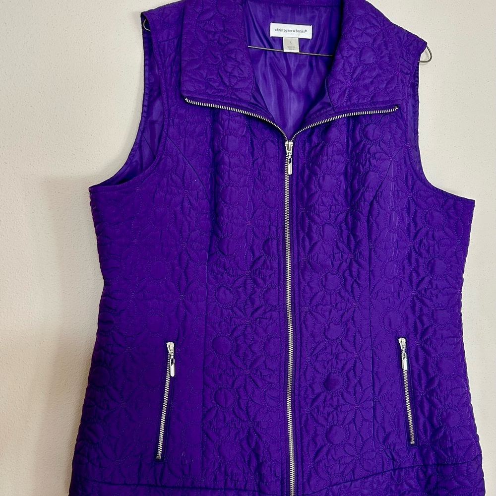 Purple Quilted Design Vest, Size Large, Christopher & Banks